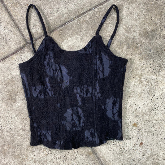 Vintage 90's Gothic Black and Purple Lace Optic Corset Top (XS)