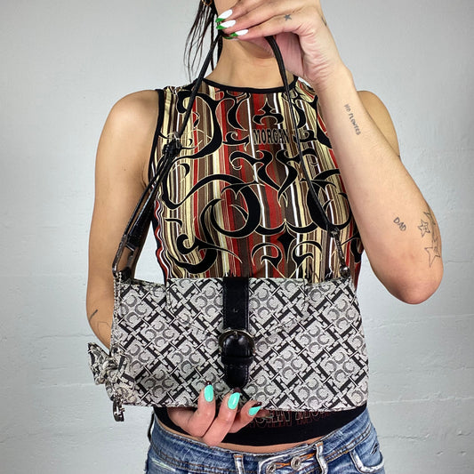 Vintage 90's Rachel Green Black Squared Shoulder Bag with Monogram Print