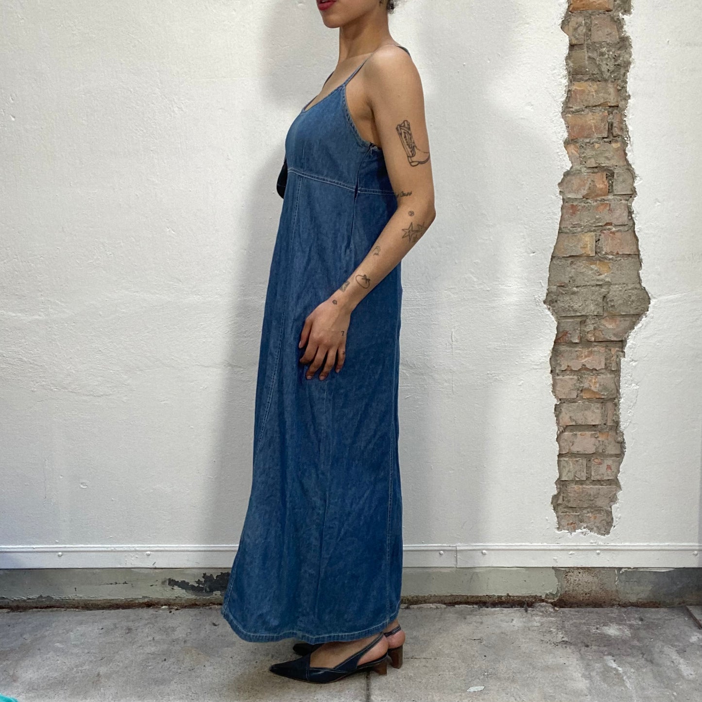 Vintage 90's Summer Denim Maxi Dress (S/M)