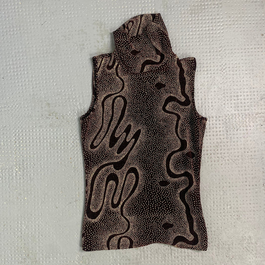 Vintage 2000's Clubwear Black Highneck Top with Wavy Rhinestones Decoration (S/M)