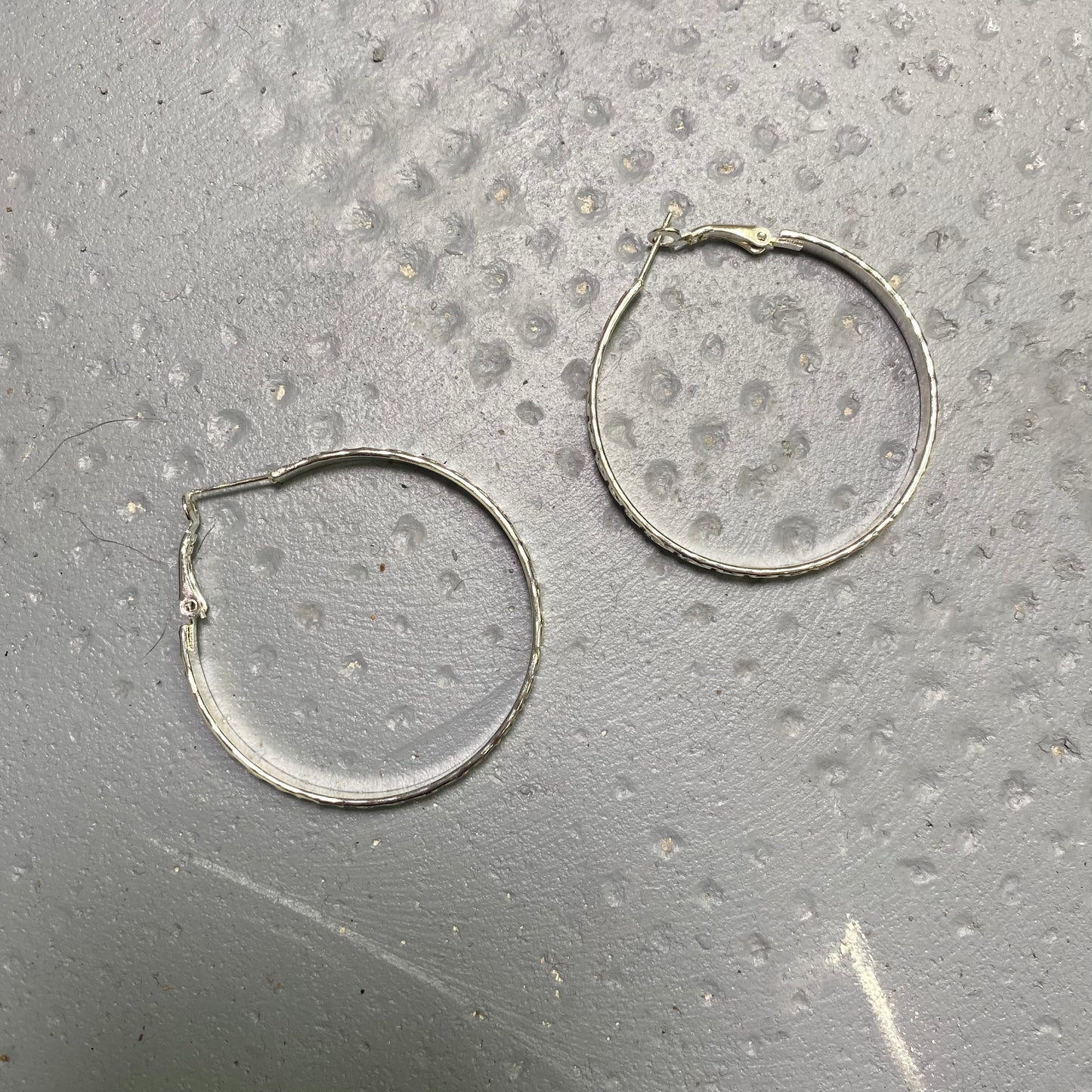 Vintage 2000's Funky Silver Hoops Earrings with Heart Border Detail