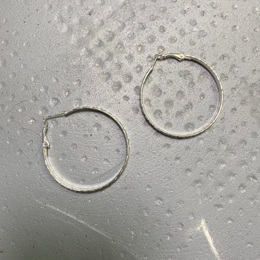 Vintage 2000's Funky Silver Hoops Earrings with Heart Border Detail