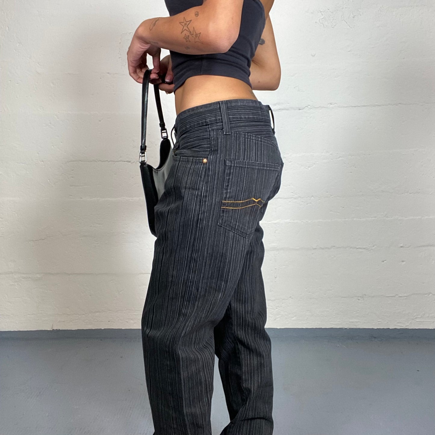 Vintage 2000's Hadid Deep Grey and Black Low Waist Baggy Pants (S)