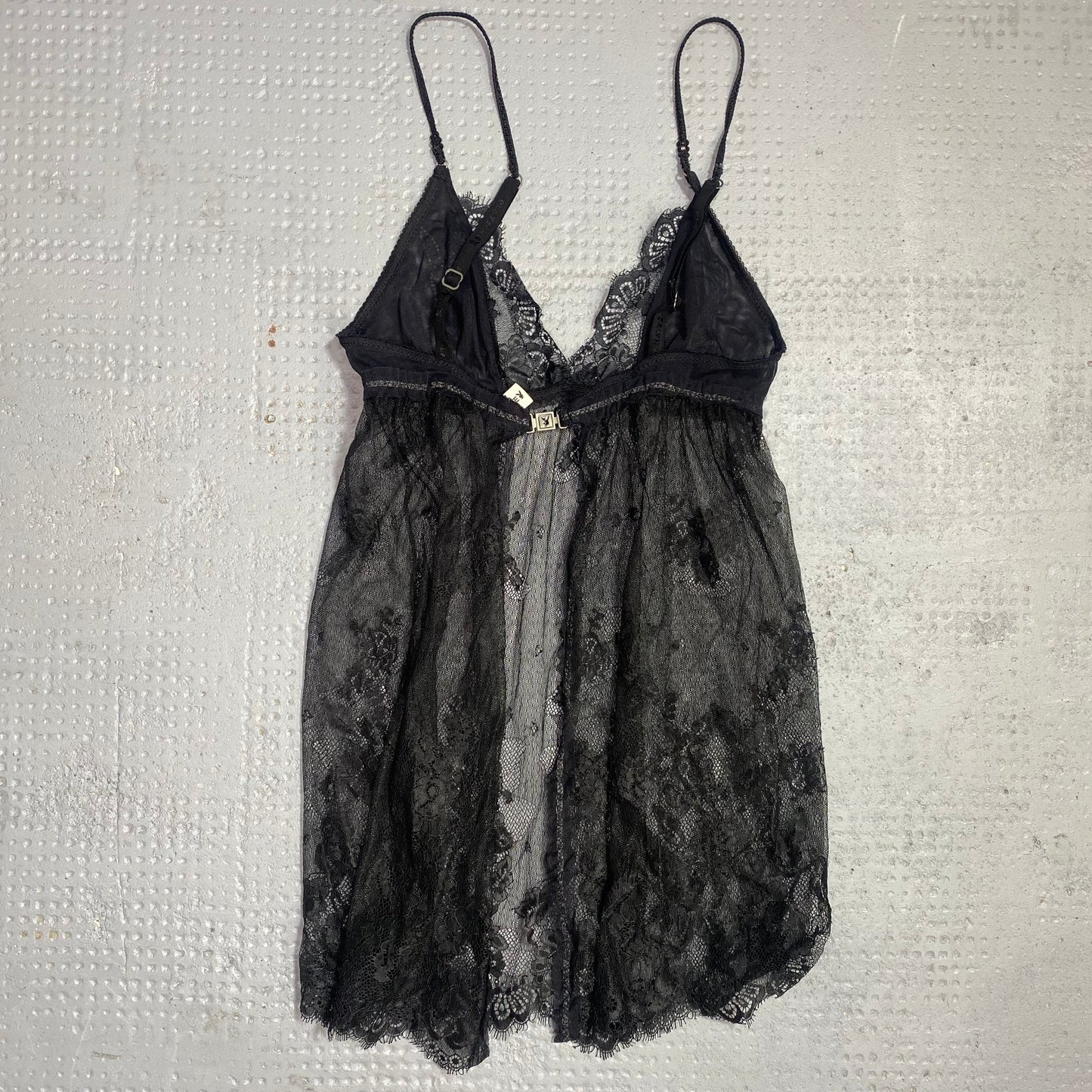 Vintage 2000's Playboy Lingerie Black Mesh Lace Textured Open Top (S)