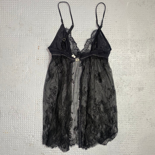 Vintage 2000's Playboy Lingerie Black Mesh Lace Textured Open Top (S)