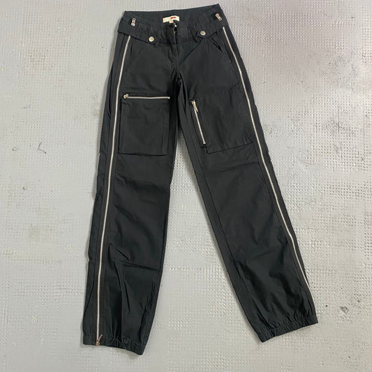 Vintage 2000's Sporty Black Track Pants with Zip Up Trim Detail (S)