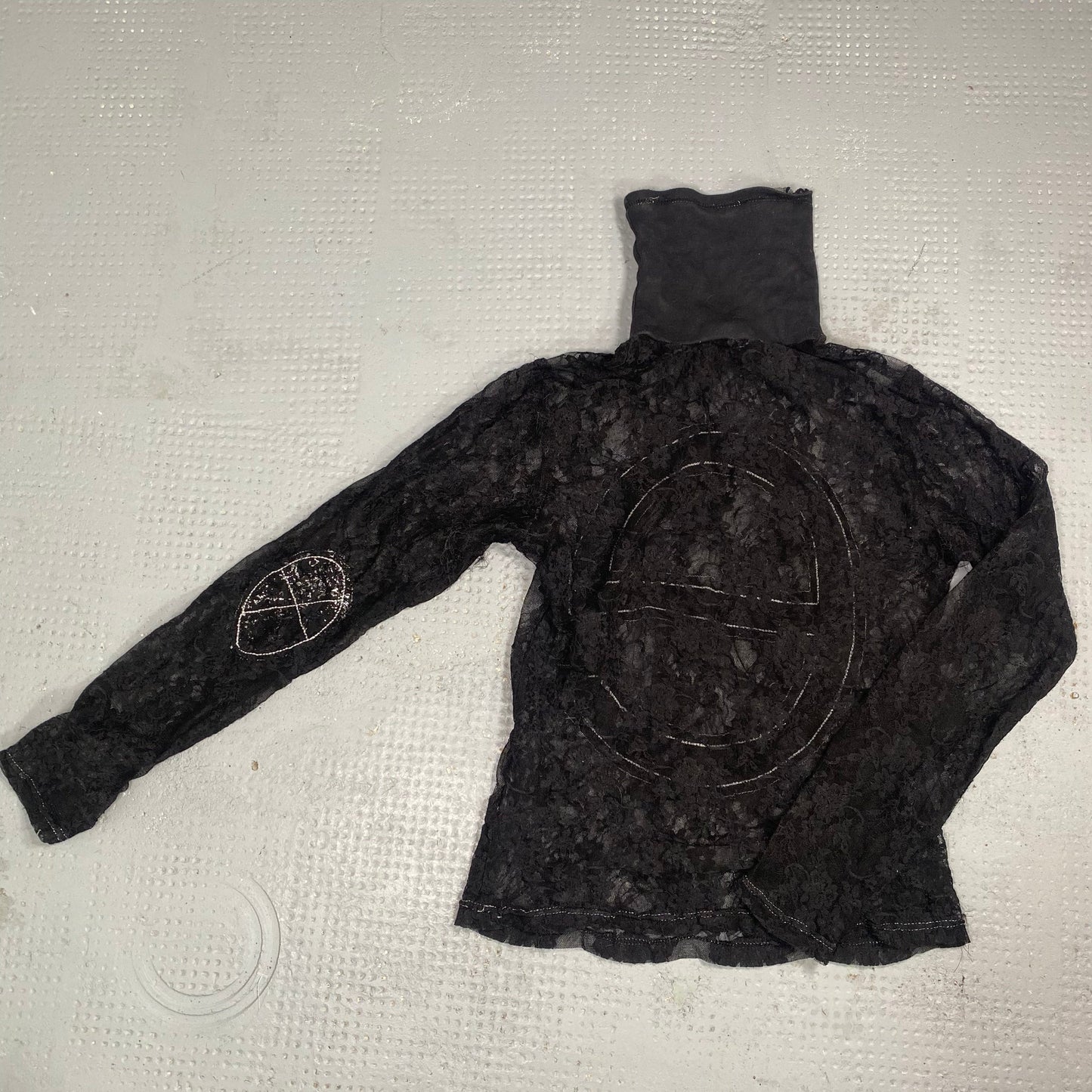 Vintage 90's Elite Sleaze Black Highneck Longsleeve Top with Mesh Lace Material (S/M)