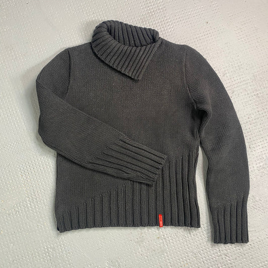 Vintage 90's Cyber Grey Knit Asymmetrical Turtle Neck Sweater (S/M)