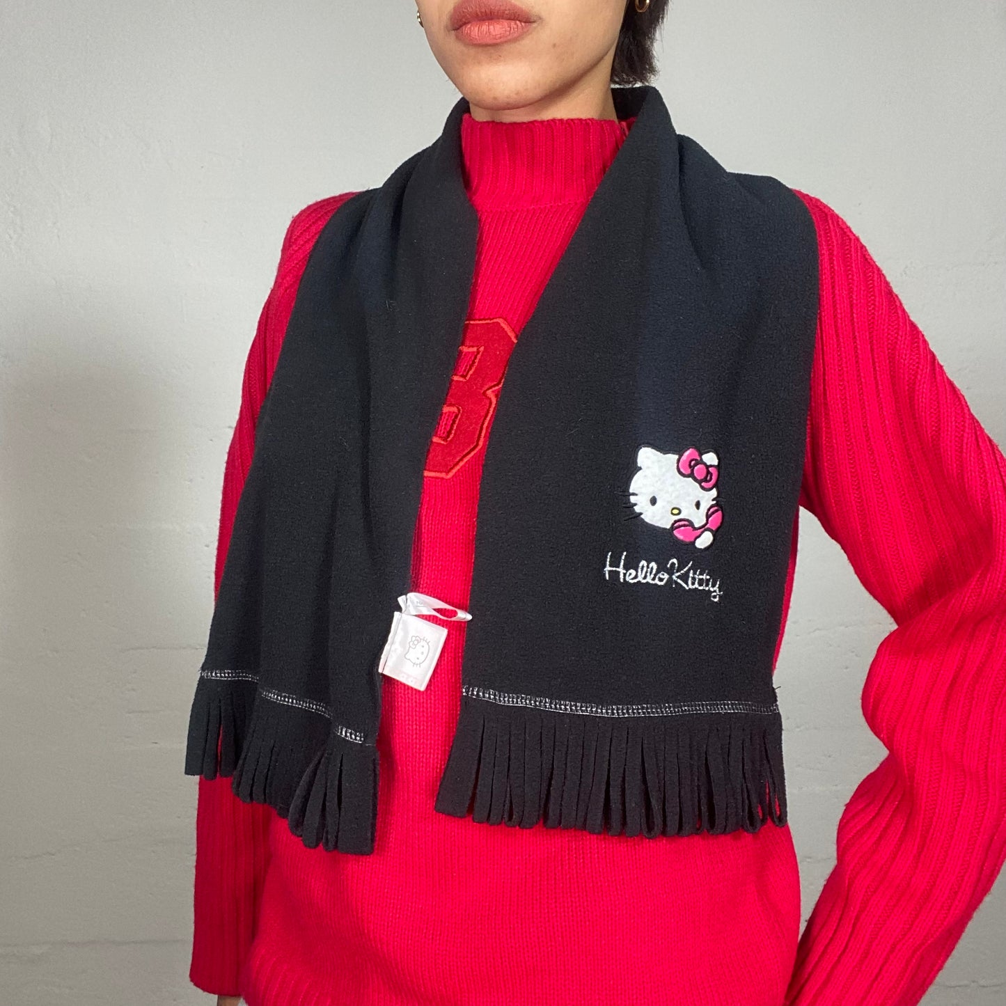Vintage 2000's Hello Kitty Black Winter Scarf with Character Detail
