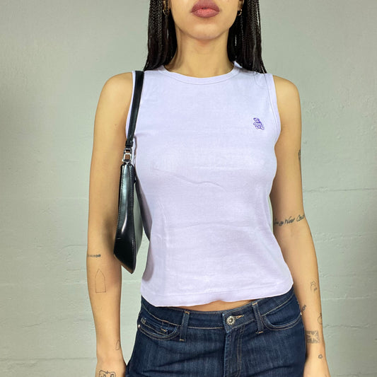 Vintage 2000's Cute Lilac Top with Teddy Bear Embroidery Detail (S)