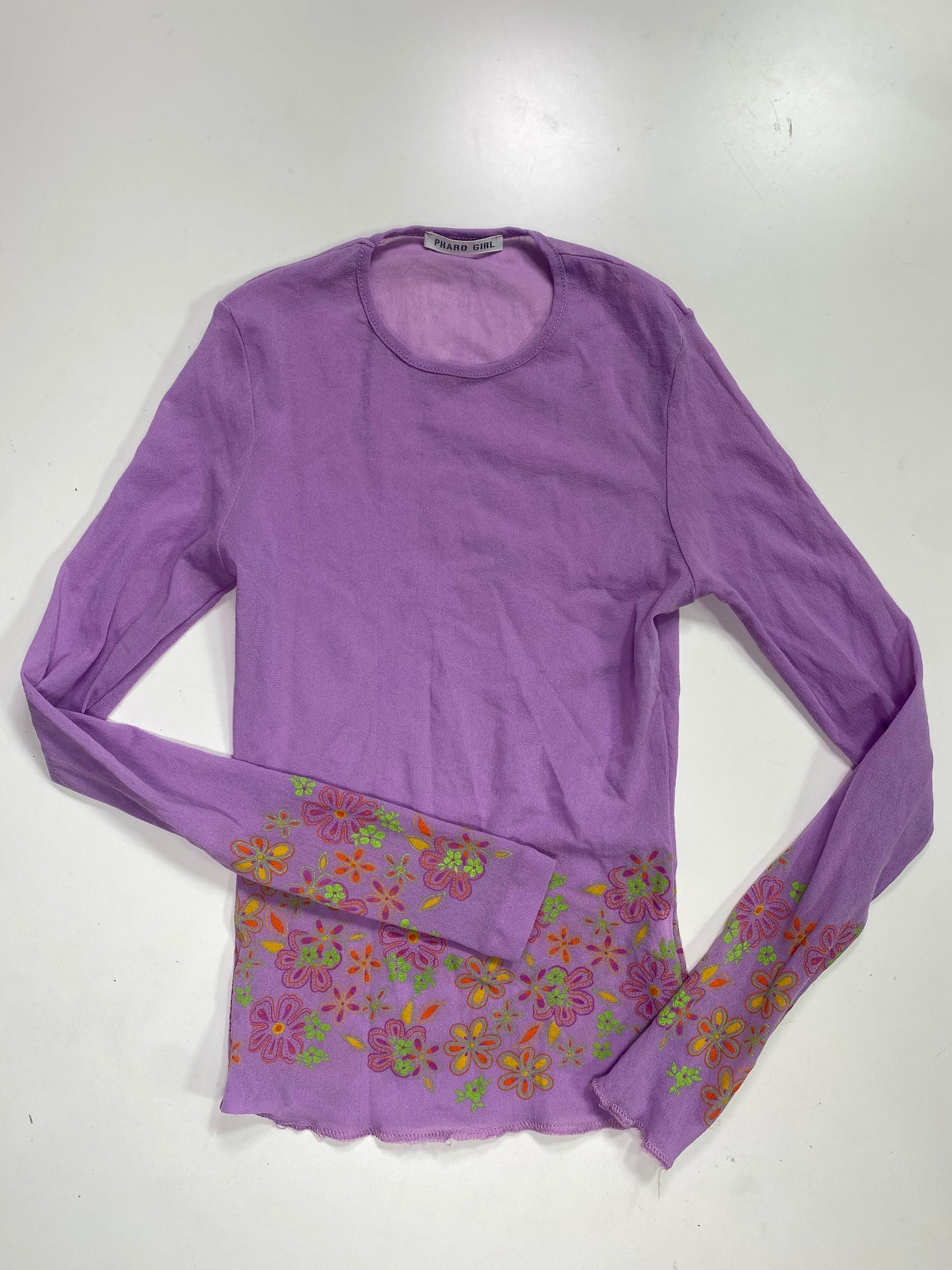 Vintage 2000's Indie Purple Longsleeve Top with Floral Print (XS/S)