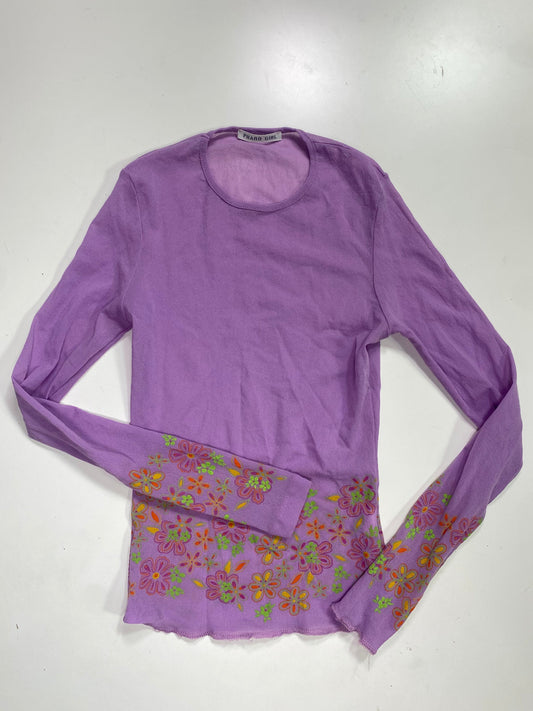 Vintage 2000's Indie Purple Longsleeve Top with Floral Print (XS/S)
