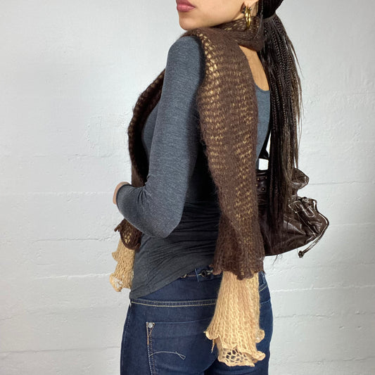 Vintage 2000's Camel and Brown Crochet Layered Scarf