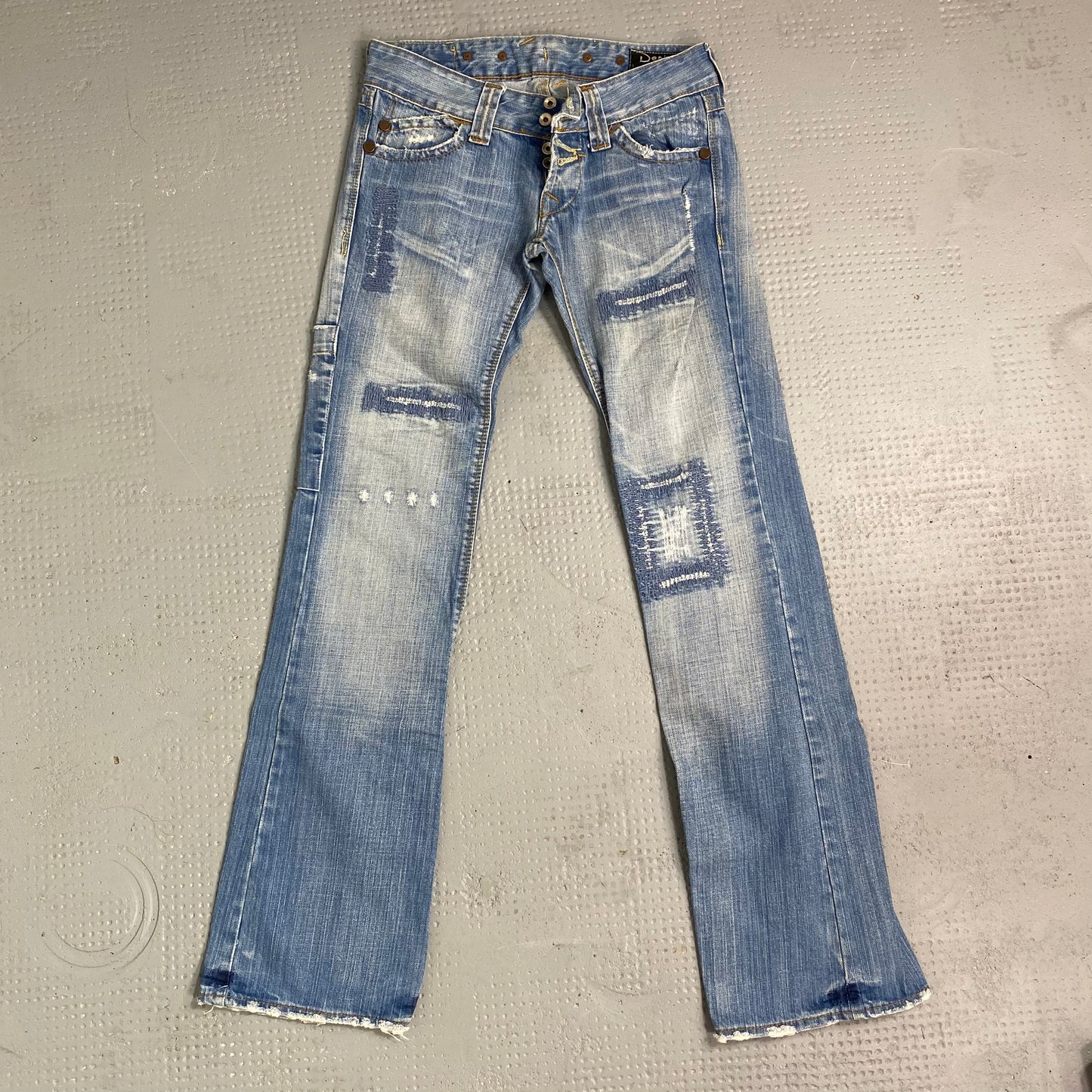 Vintage 2000's Archive Washed Out Denim Straight Leg Pants with Torn Detail (S)