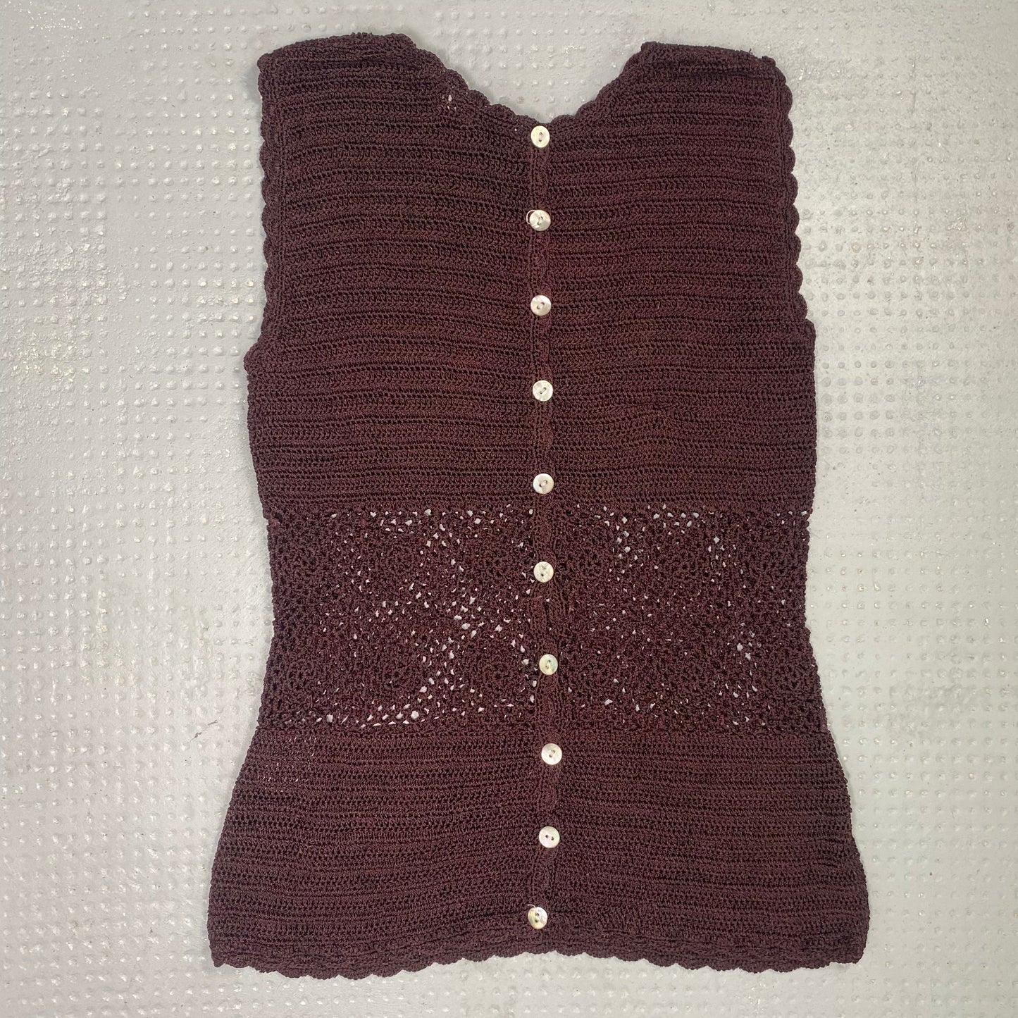 Vintage 2000's Boho Brown Crochet Top with Sequins Detail (S)