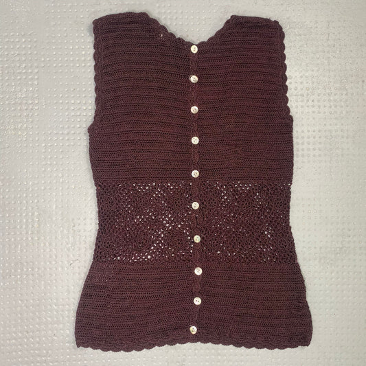 Vintage 2000's Boho Brown Crochet Top with Sequins Detail (S)