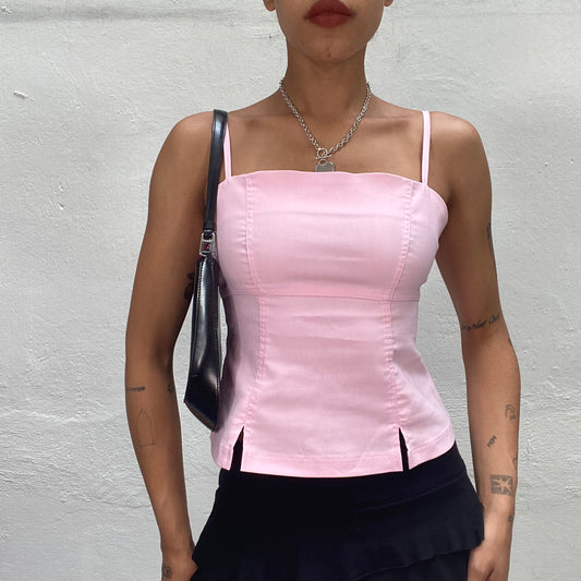 Vintage 2000's Coquette Baby Pink Corset Top with Slits on the Side (S)