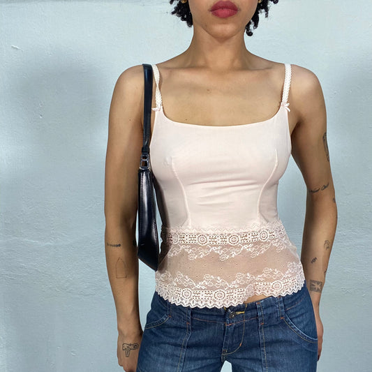 Vintage 2000's Coquette Baby Pink Cami Top with Lace Waist Part (S)