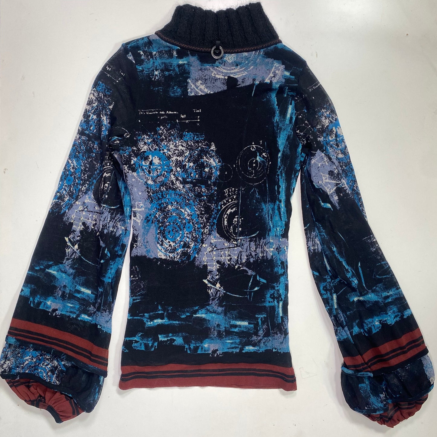 Vintage 90's Batik Save the Queen Navy Blue Longsleeve Top with Hand Painted-Like Spiral Print (S)