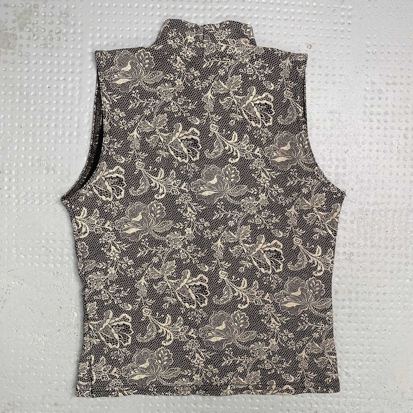 Vintage 90's Rachel Green Grey Highneck Top with Floral Print Detail (S)