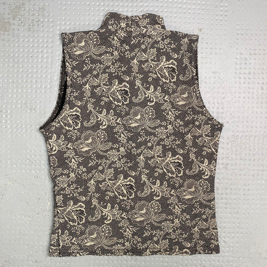 Vintage 90's Rachel Green Grey Highneck Top with Floral Print Detail (S)