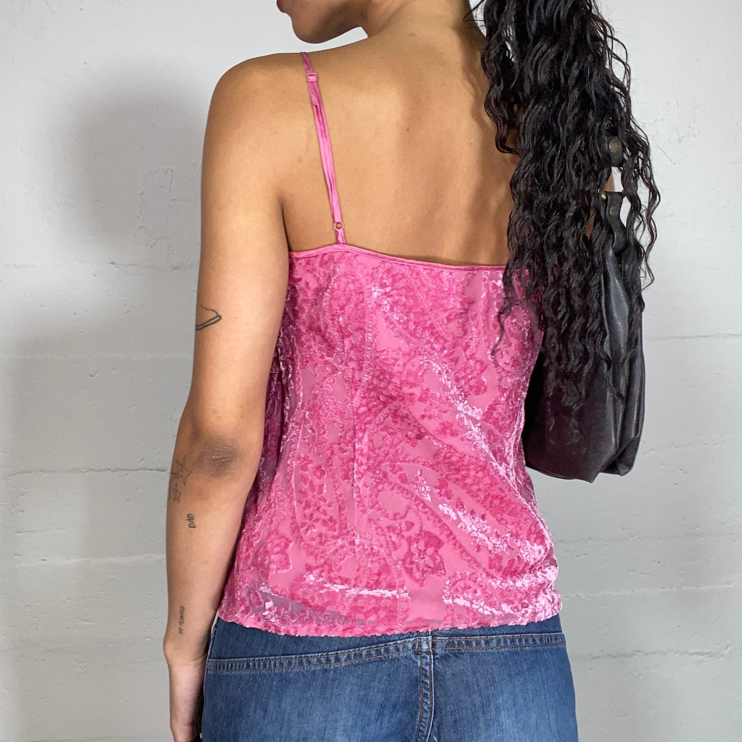 Vintage 90's Summer Pink Velvet Top with Paisley Textured Print (S/M)