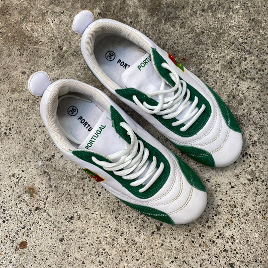 Vintage 2000's Sporty White & Green Portugal Football Sneakers with Badge Detail (36)