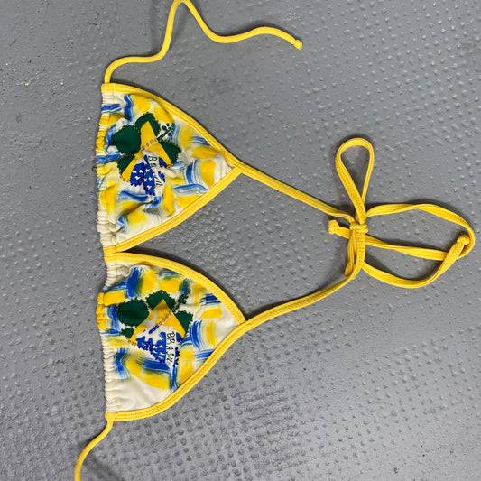 Vintage 2000's Funky Yellow Brazil Bikini Top with Embroidered Beads Detail (XS)