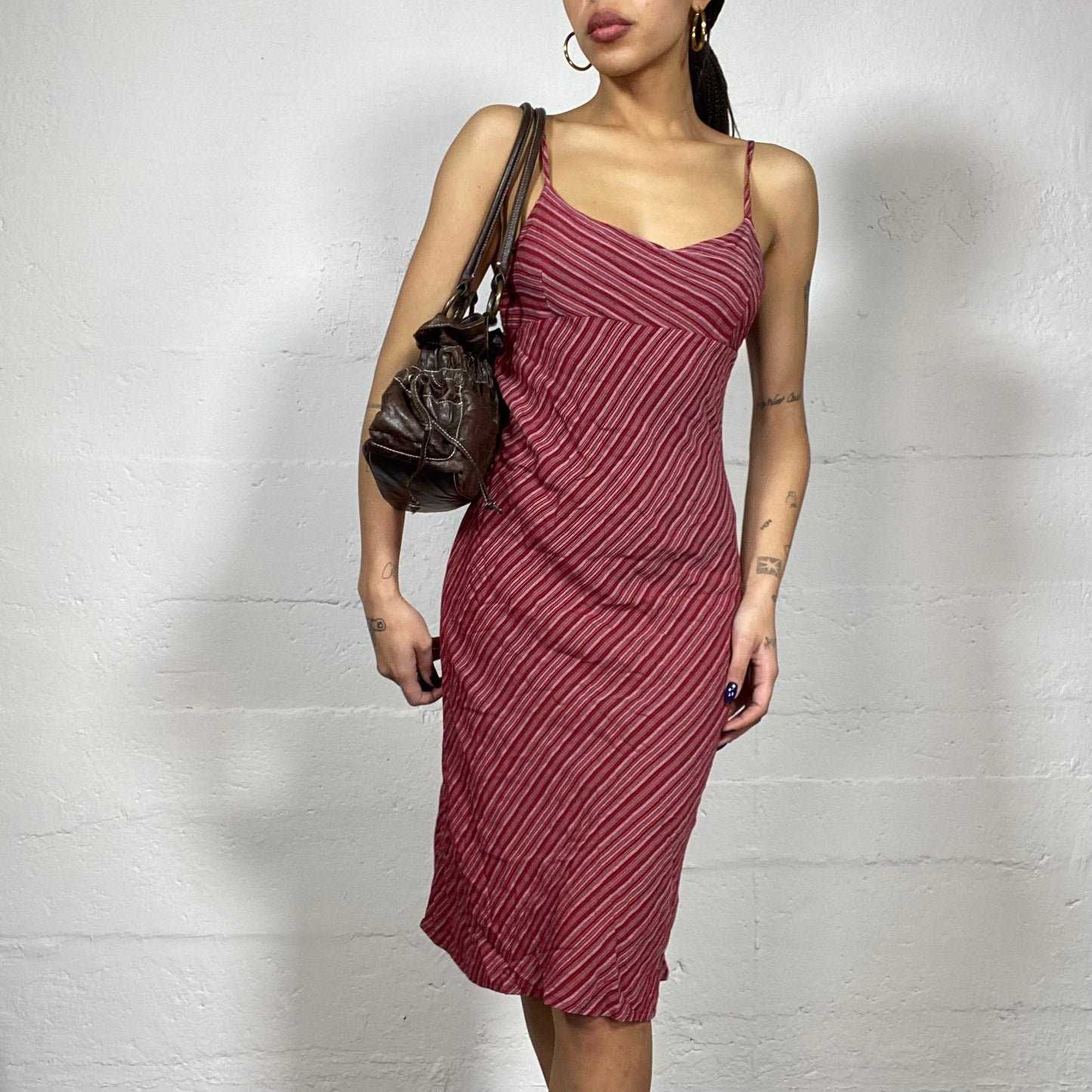 Vintage 2000's Soft Girl Garnet Stripes Slip Dress (S)