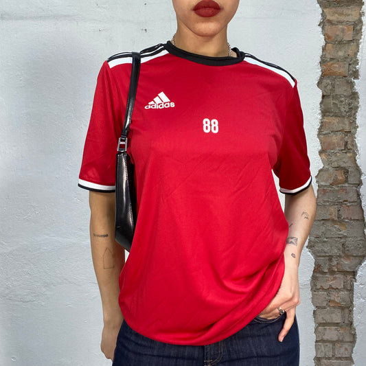 Vintage 2000's Adidas Red Tricot With Black Stripes and '88' Print (M)