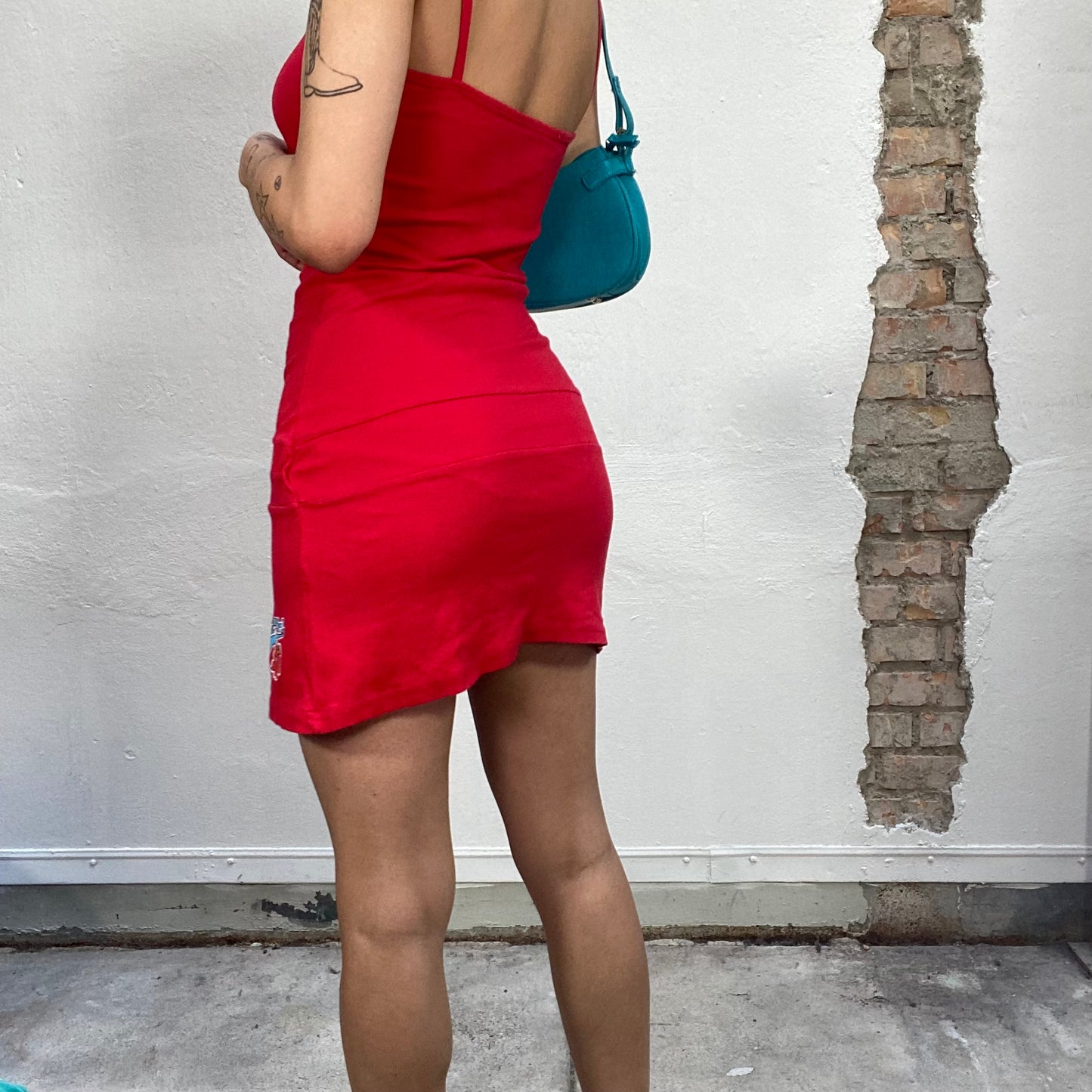 Vintage 90's Summer Red Mini Dress with Hip String and 'Miami Girl' Print (S)