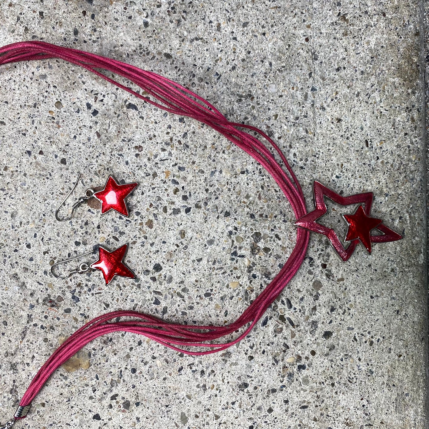 Vintage 2000's Cute Pink Necklace with 'Star' Pendant and Matching Earrings