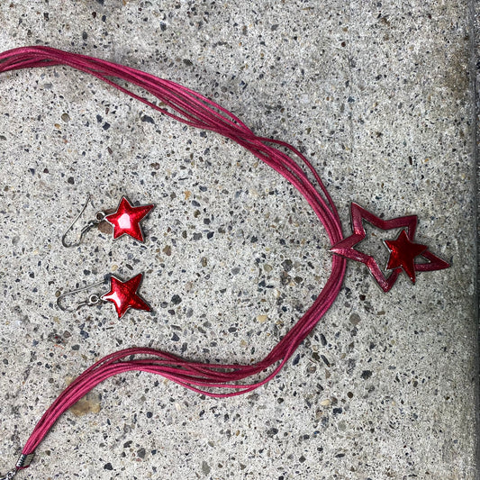 Vintage 2000's Cute Pink Necklace with 'Star' Pendant and Matching Earrings
