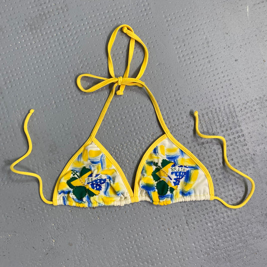 Vintage 2000's Funky Yellow Brazil Bikini Top with Embroidered Beads Detail (XS)