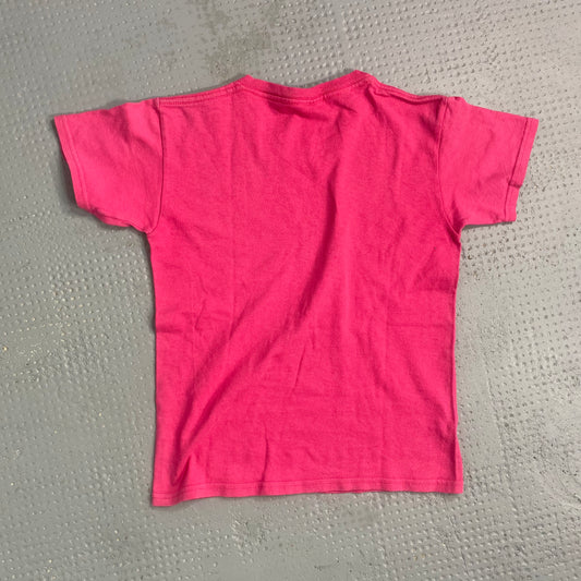 Vintage 90's College Girl Salmon Pink Tee with Navy "Boston" Print (S/M)