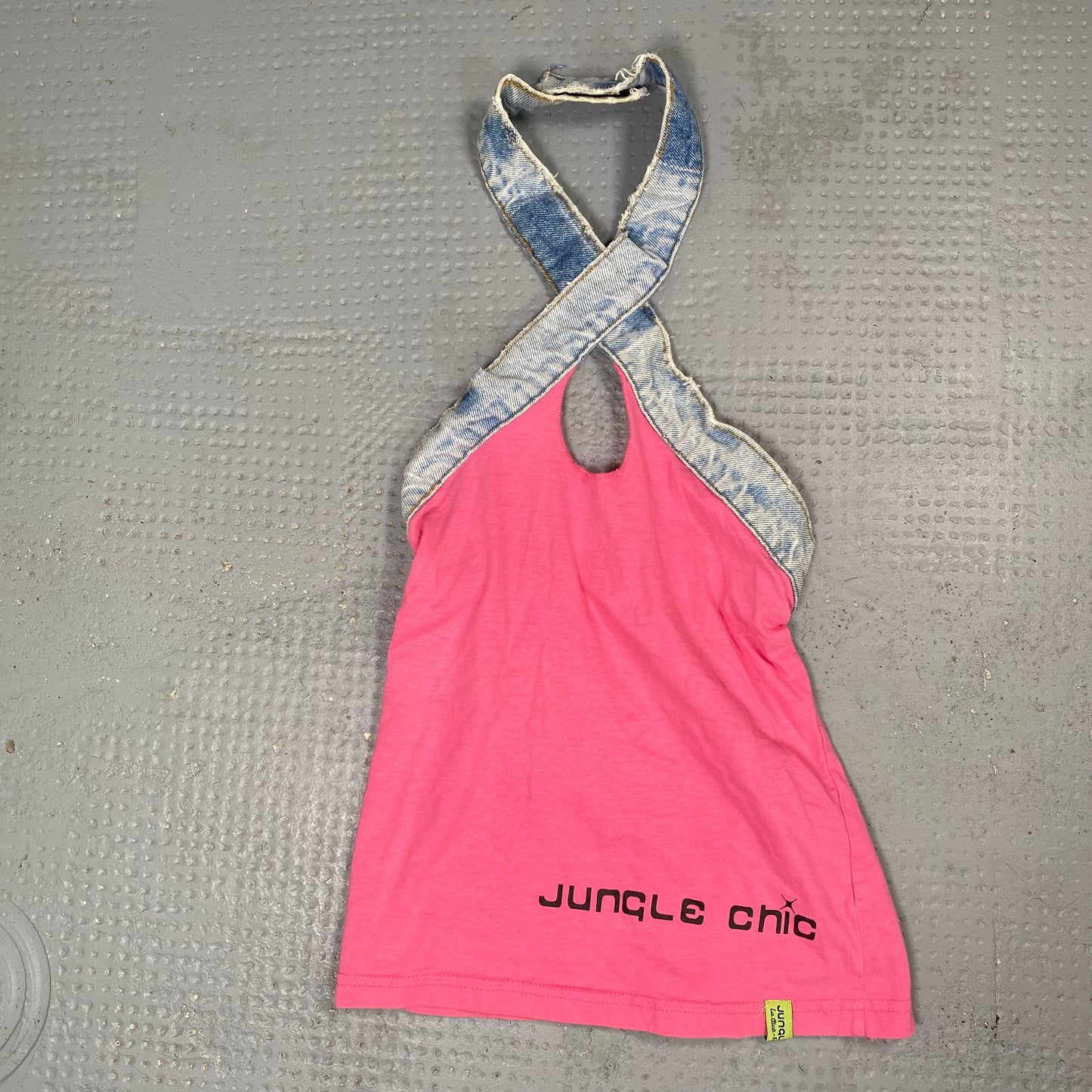 Vintage 2000's Downtown Girl Denim Neckholder Top with Pink Body (S/M)