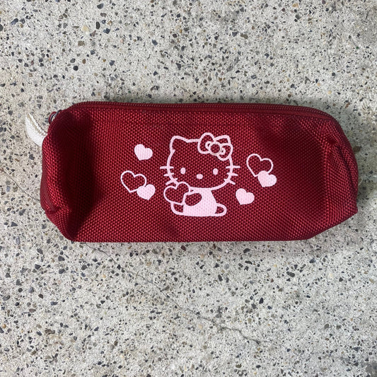 Vintage 2000's Cute Hello Kitty Red Pencil Case with 'Pink' Character Print