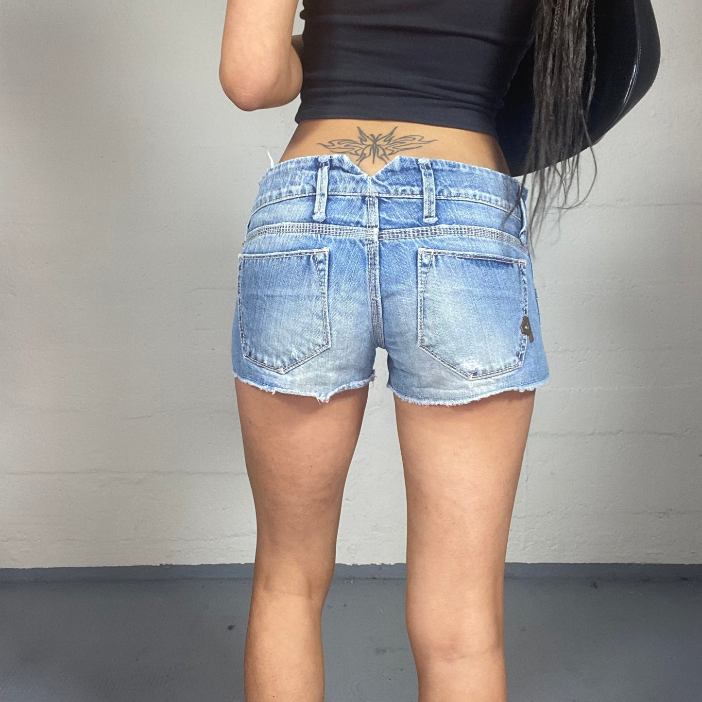 Vintage 2000's Downtown Girl Denim Low Waist Micro Shorts (S)