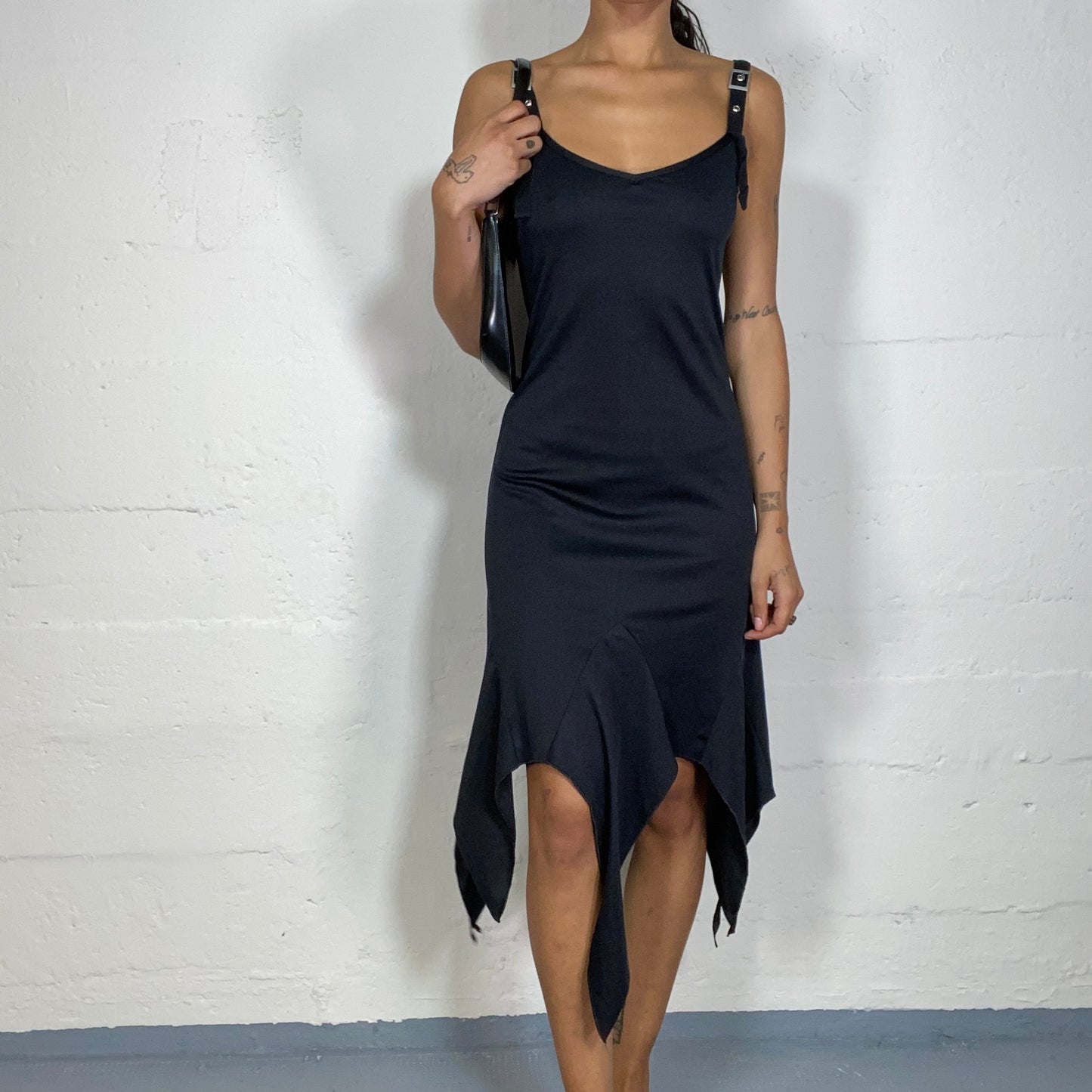 Vintage 2000's Cyber Black Deconstructed Dress with Belted Straps Detail (S)