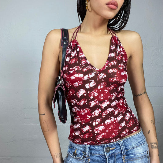 Vintage 2000's Indie Red Open Back Top with Maxi Print (S)