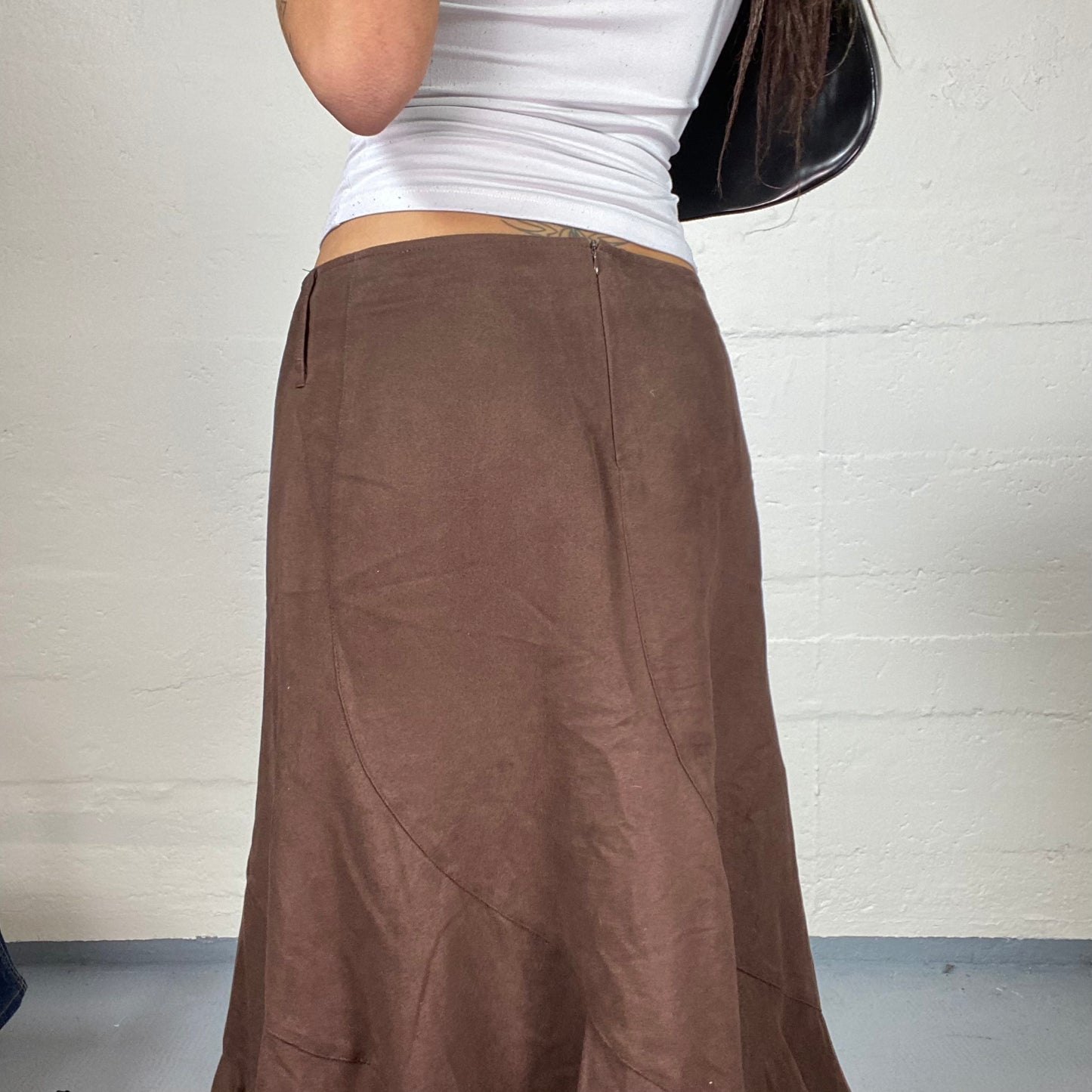 Vintage 2000's Fairy Brown Maxi Skirt with Frilled Asymmetric Cut (S)