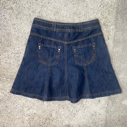 Vintage 2000's Downtown Girl Tulip Denim Midi Skirt (S)