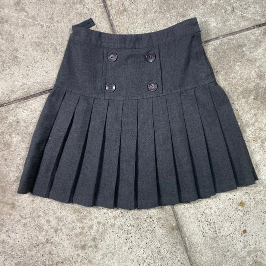 Vintage 2000's Schoolgirl Grey Pleated Mini Skirt with Buttons (XS)