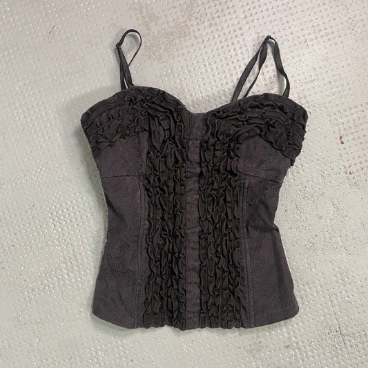 Vintage 2000's Cyber Brown Top with Ruffled Front Detail (S)