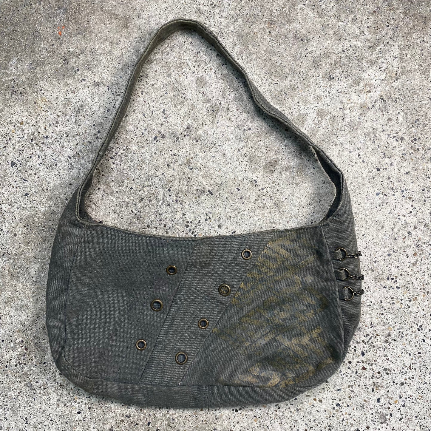Vintage 2000's Grunge Grey Denim Mini Shoulder Bag with Bras Hardware Details