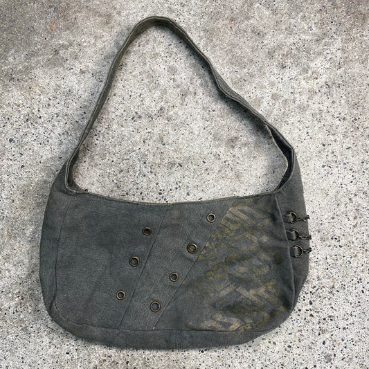 Vintage 2000's Grunge Grey Denim Mini Shoulder Bag with Bras Hardware Details