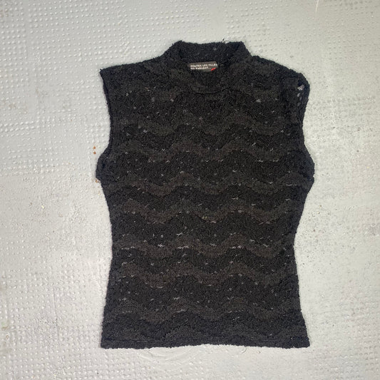 Vintage 2000's Downtown Girl Black Textured Highneck Top (S)