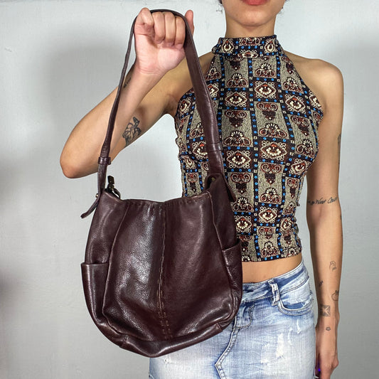 Vintage 90's Downtown Girl Brown Leather Hobo Shoulder Bag