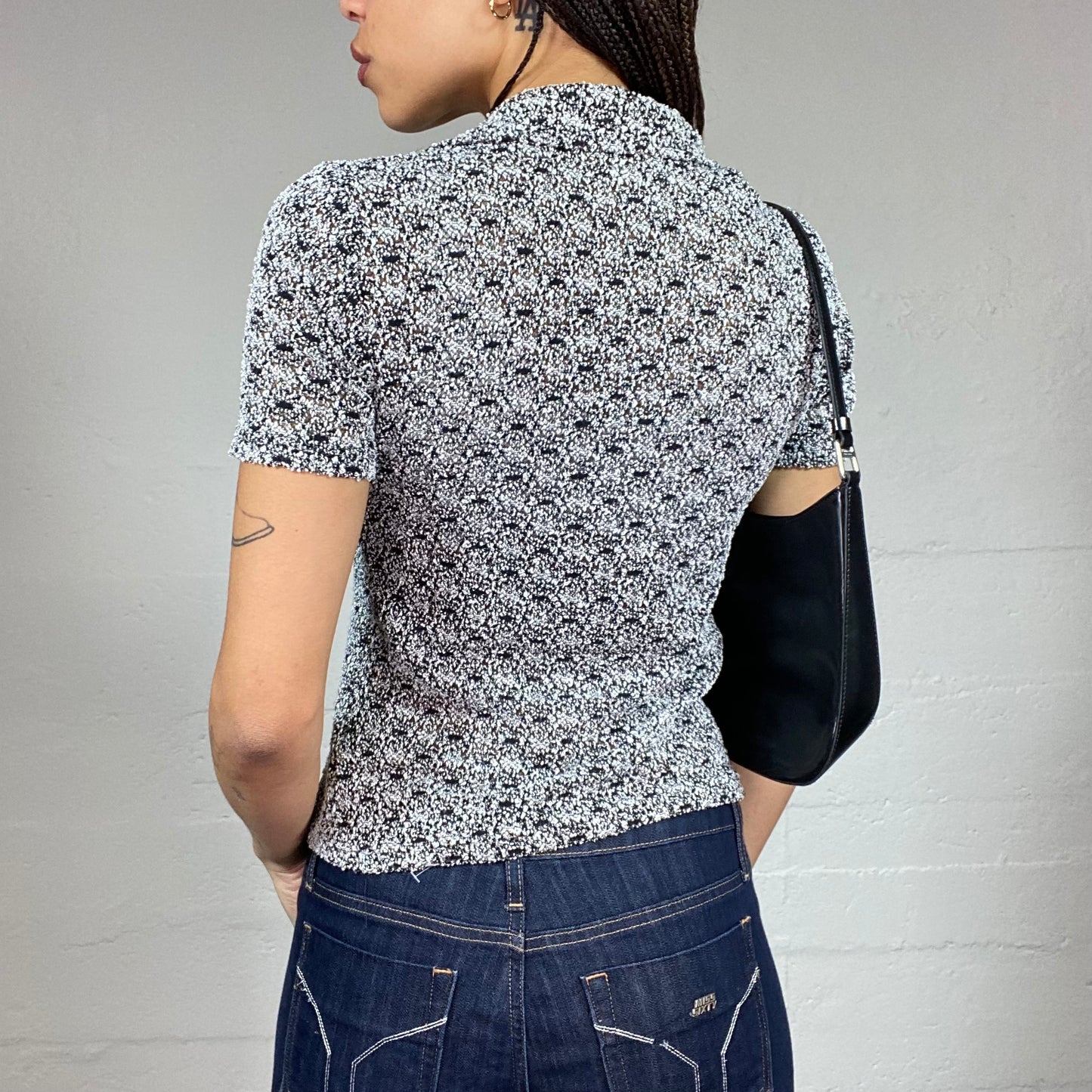 Vintage 2000's Classic Black Button Up Top with Print Detail (S)