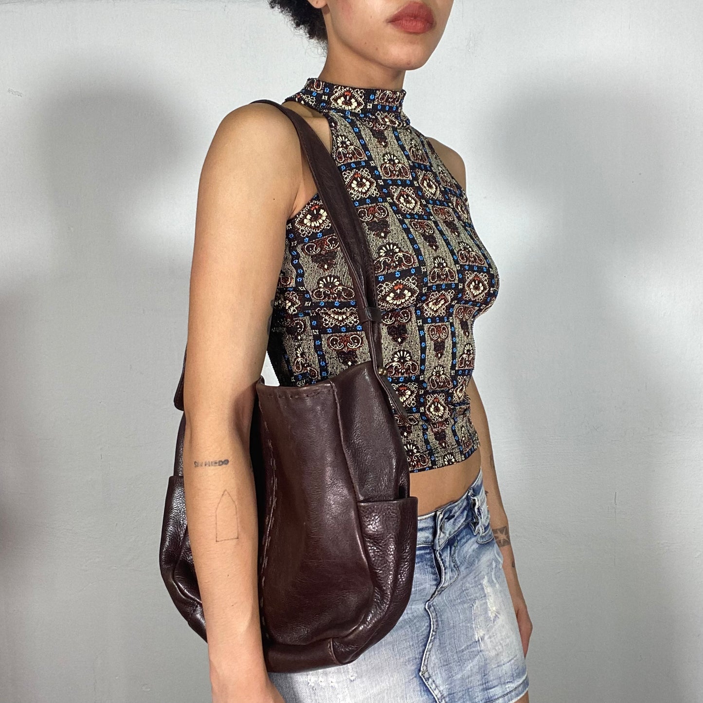 Vintage 90's Downtown Girl Brown Leather Hobo Shoulder Bag